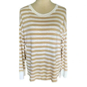 J. Crew Women Top M Y2K Stripes Cotton Long Sleeve Shirt White Crew Neck Casual